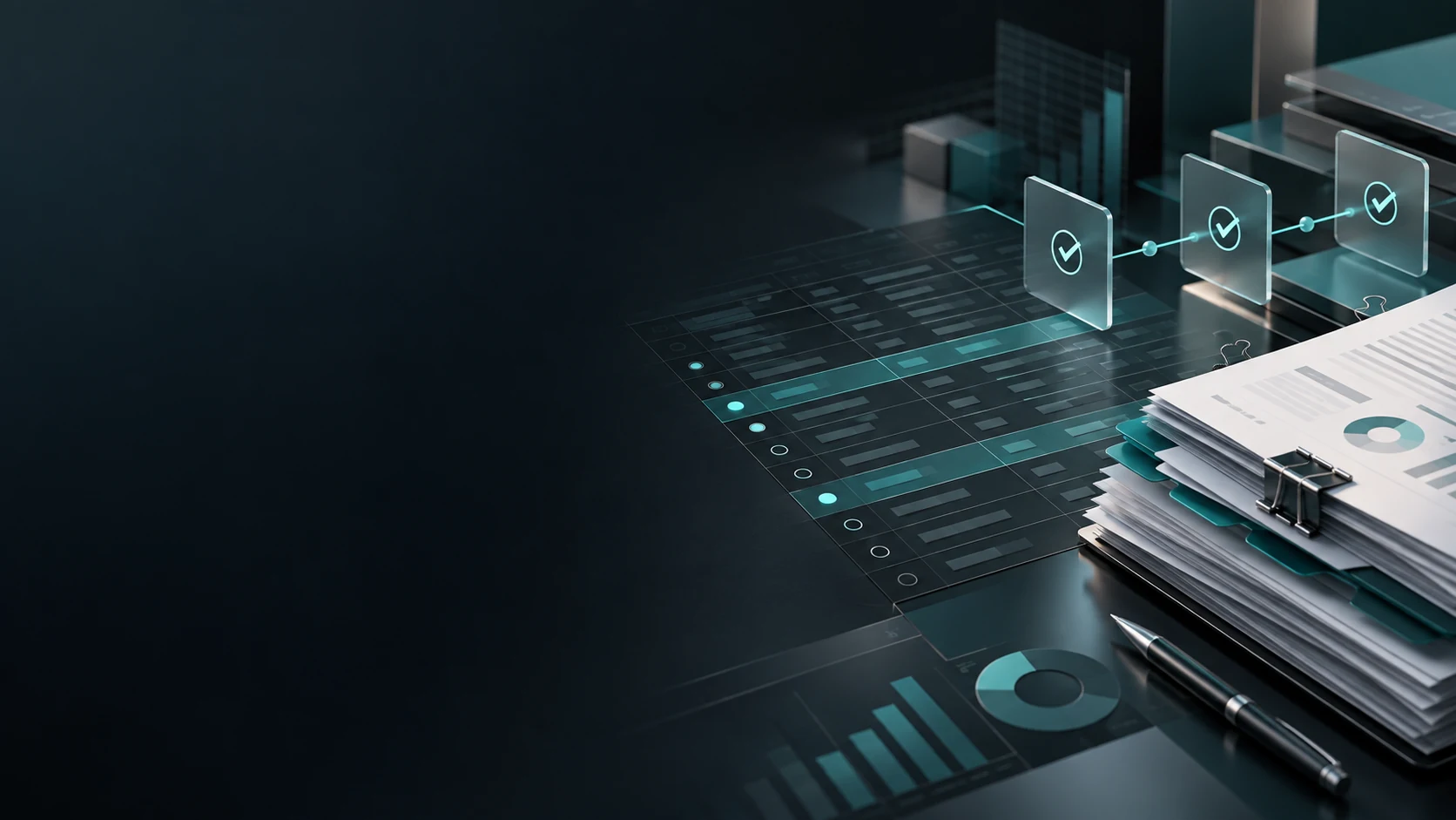 Illustrative audit analytics workspace with journal data, charts and review markings